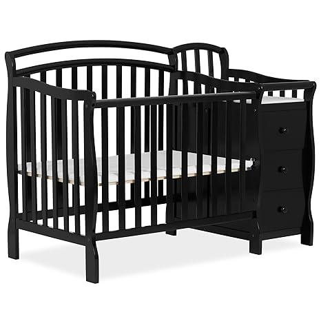 Casco 3-in-1 Mini Crib and Changing Table in Pebble Grey, Convertible Crib, Made of Pinewood, Three Position Adjustable Mattress Height Settings