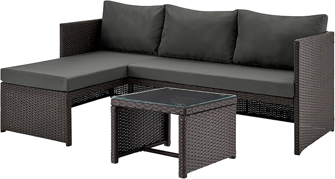 Menton 3-Piece Patio Furniture Set | Chair Lounge and 2-Seater Sofa with Coffee Table