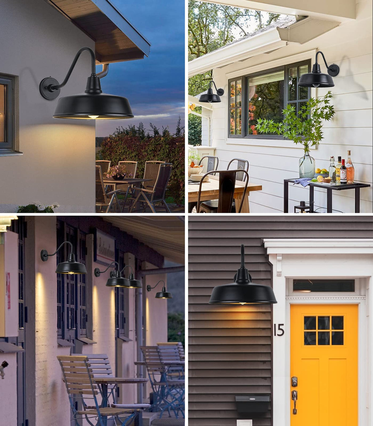 15" Large Outdoor Barn Light, Dusk to Dawn Gooseneck Light in Galvanized Steel/Outdoor