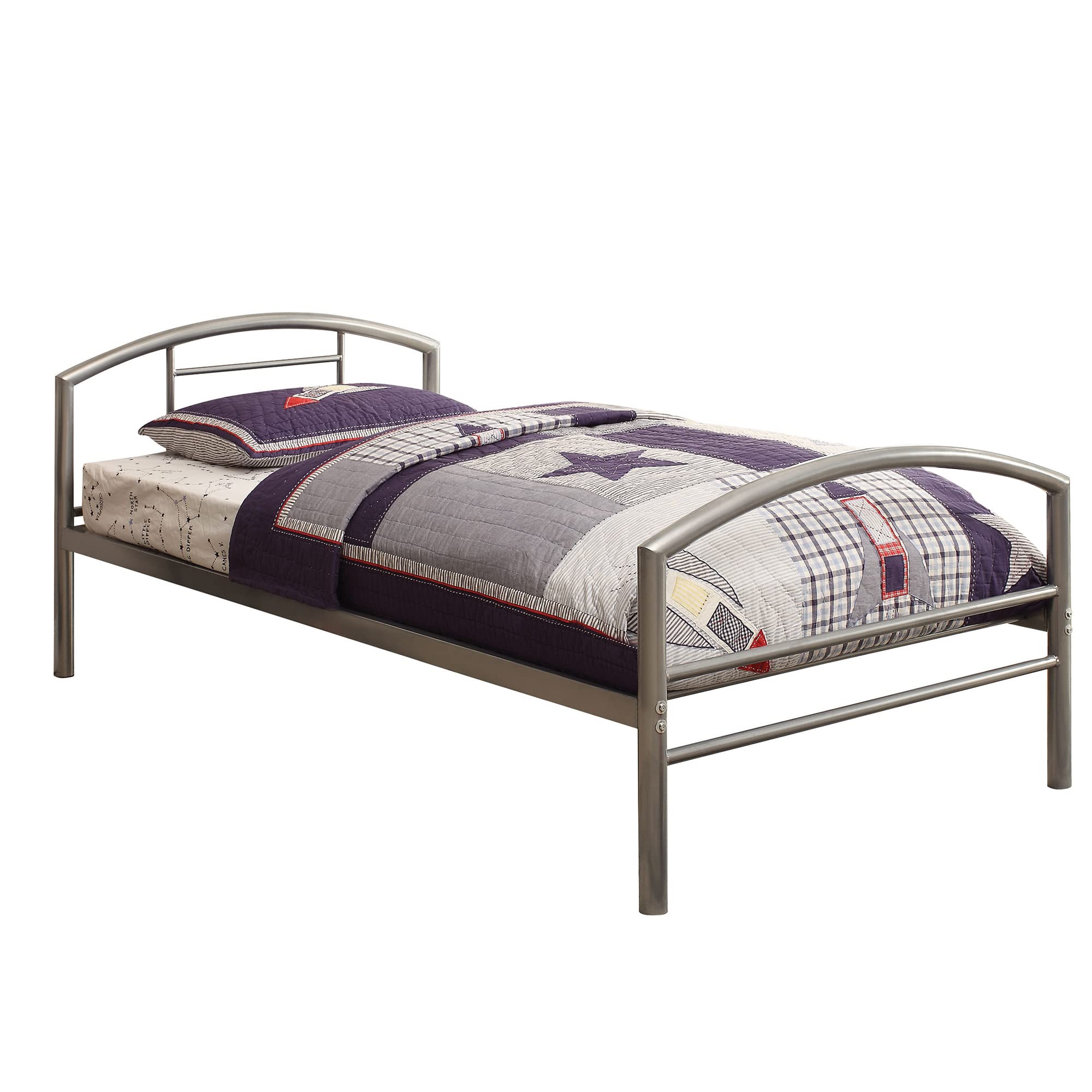 Benjara Benzara Tube Shaped Metal Bed, Silver