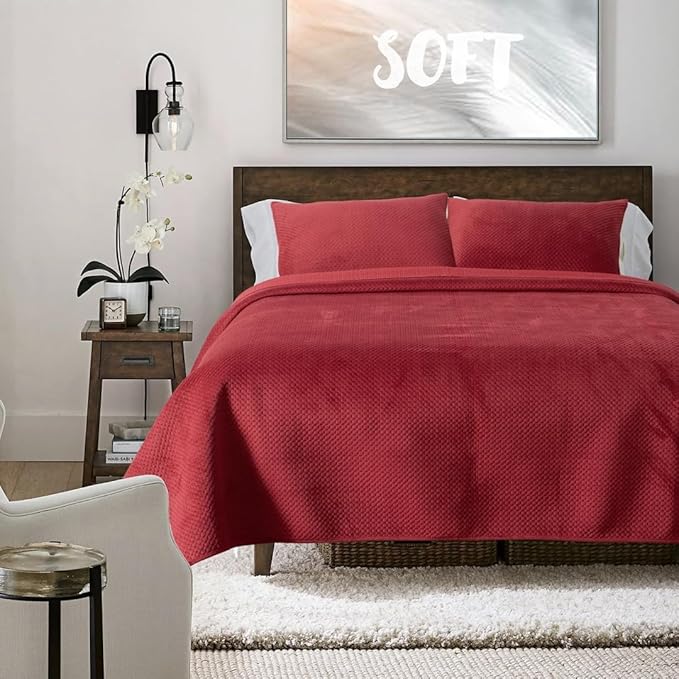 Plush Poly Velvet Lavish Design Quilt Set with Reversible Fleece Micromink Sherpa