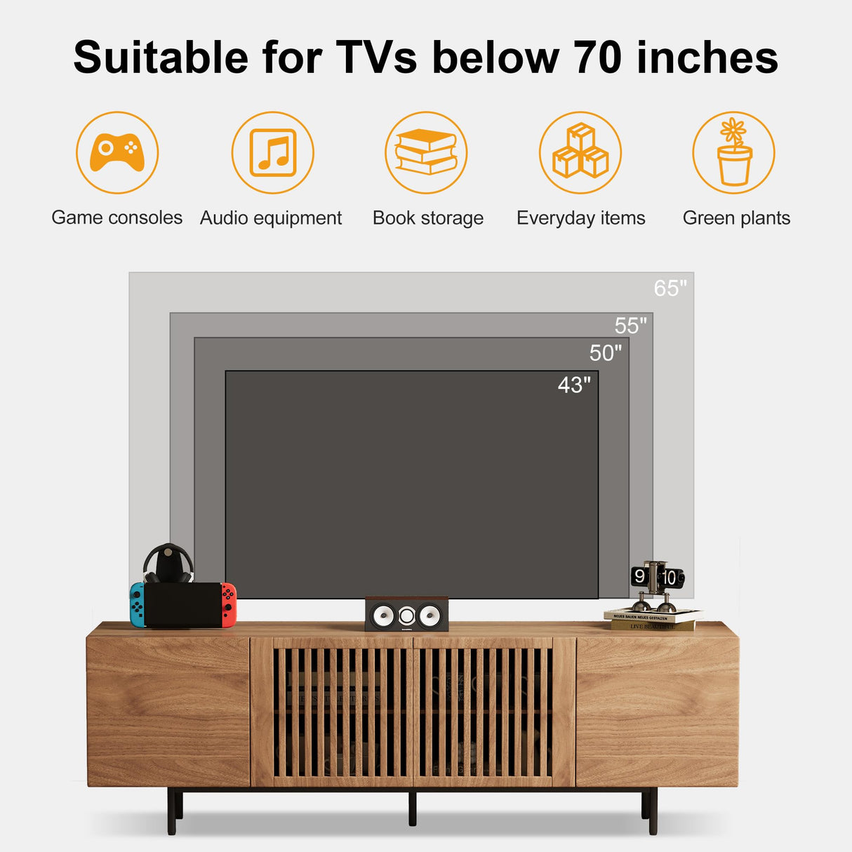 70.87" Mid-Century Modern Walnut TV Stand with Storage