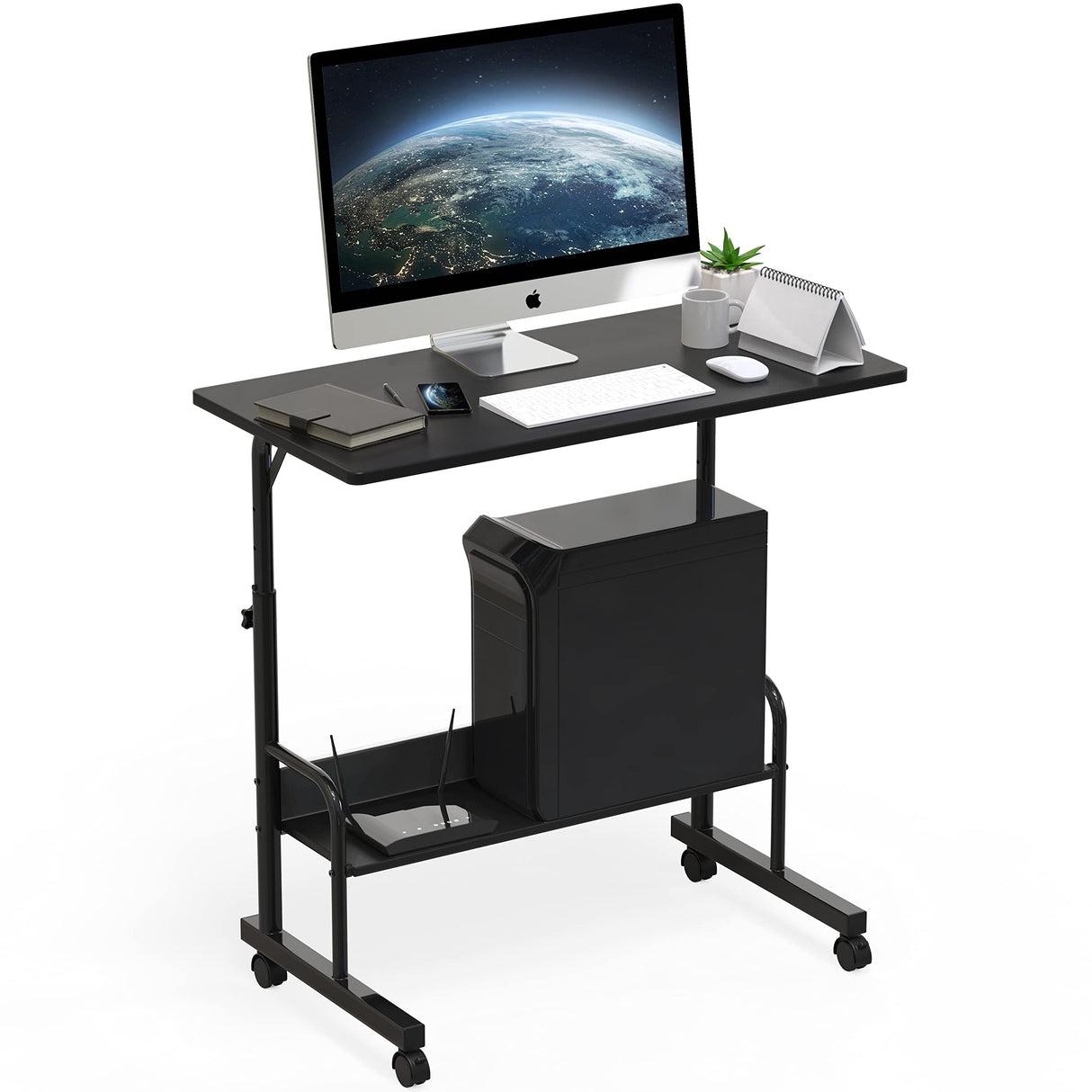 Mobile Adjustable Small Standing Desk Laptop Workstation, Black