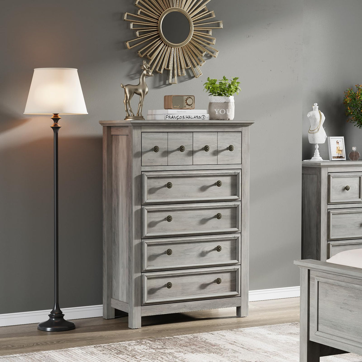 Farmhouse 6 Drawers Dresser Chest, 45" Tall Dressers for Bedroom