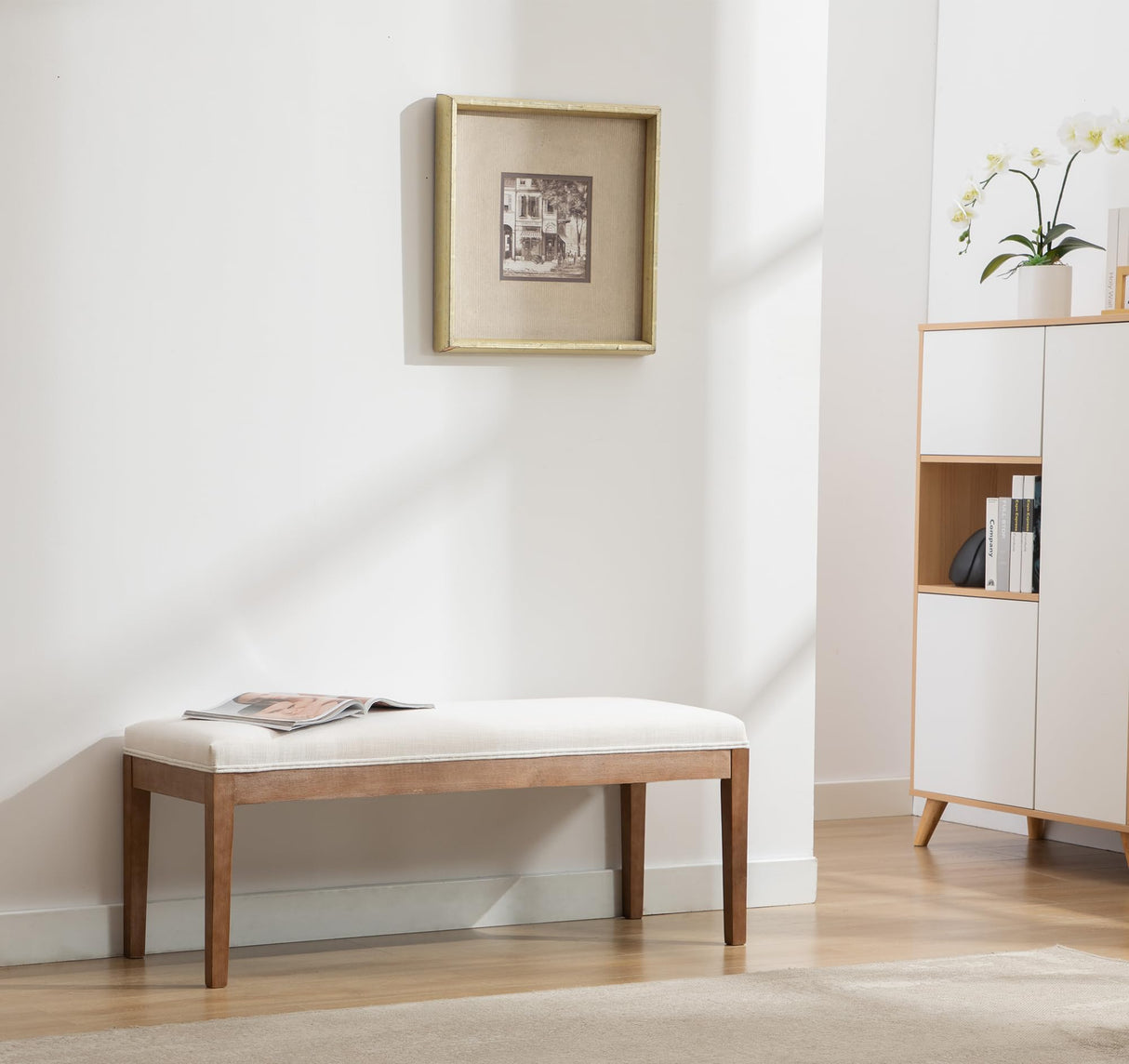 Linen Dining Bench Upholstered Entryway Bench Farmhouse Shoe Bench