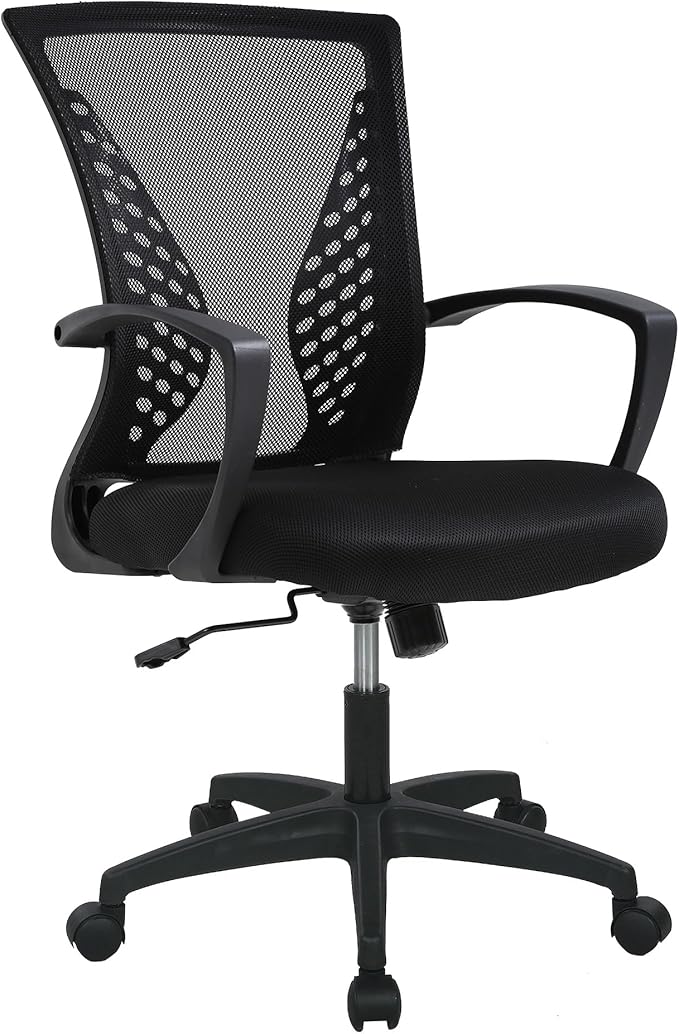 Office Chair Desk Chair Computer Chair Ergonomic Chair Adjustable Executive Mesh Mid Back with 360 Degree Swivel Wheels Lumbar Support Armrest (Black)