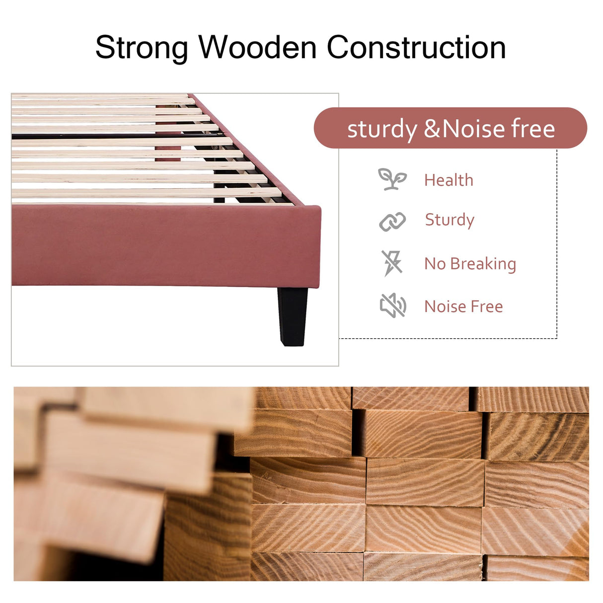 Velvet Upholstered Platform Bed with Flower Pattern Headboard - Queen