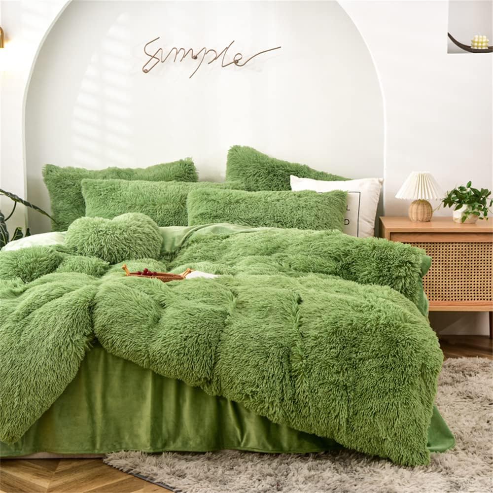 Plush Shaggy Duvet Cover Set Queen Luxury Fluffy Faux Fur Comforter Cover Set Ultra