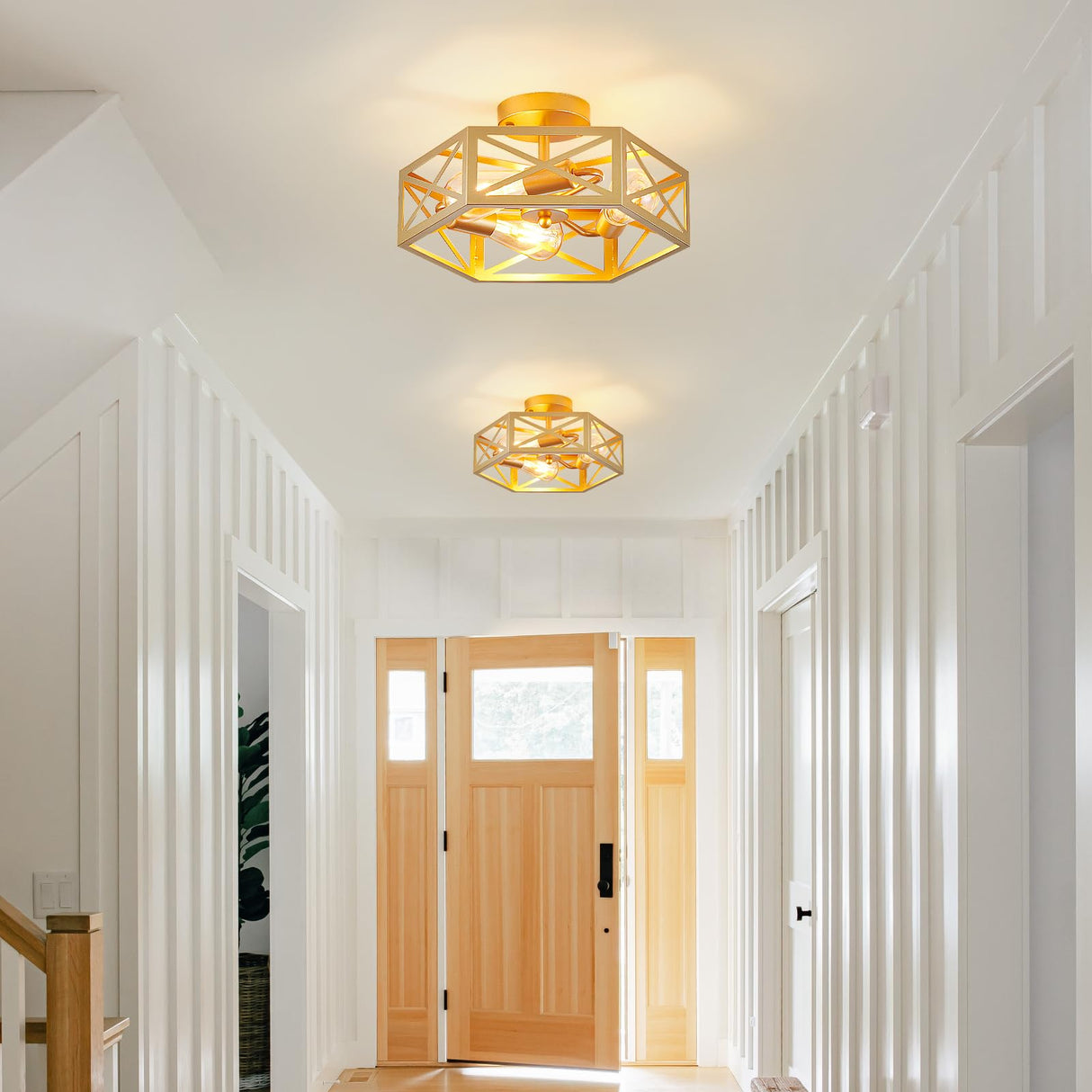 Modern Gold Flush Mount Light Fixture, 3 Light Hallway Light Fixtures