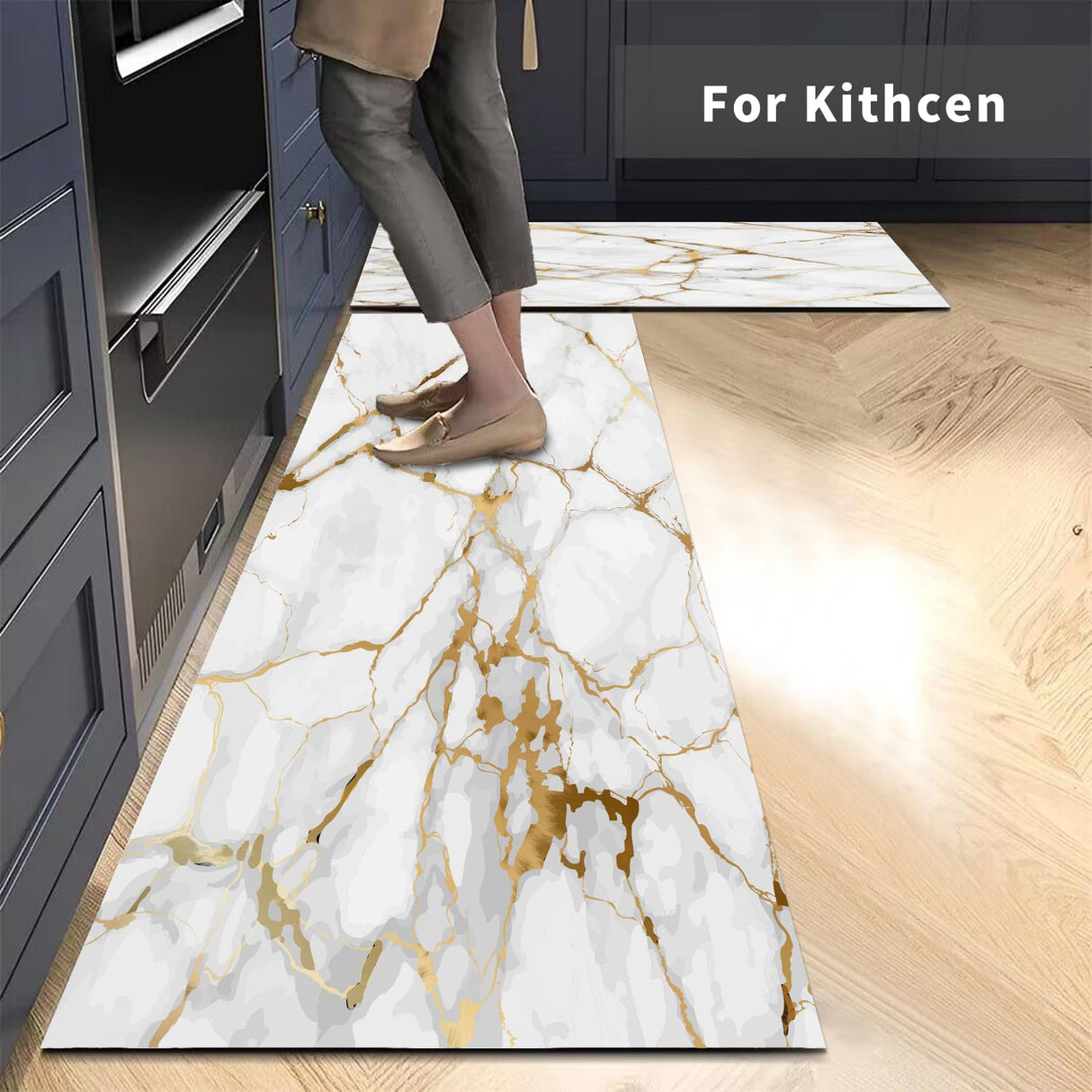 Long Gold White Marble Bath Mat,Non Slip Super Absorbent Quick Drying Bathroom Runner Rug