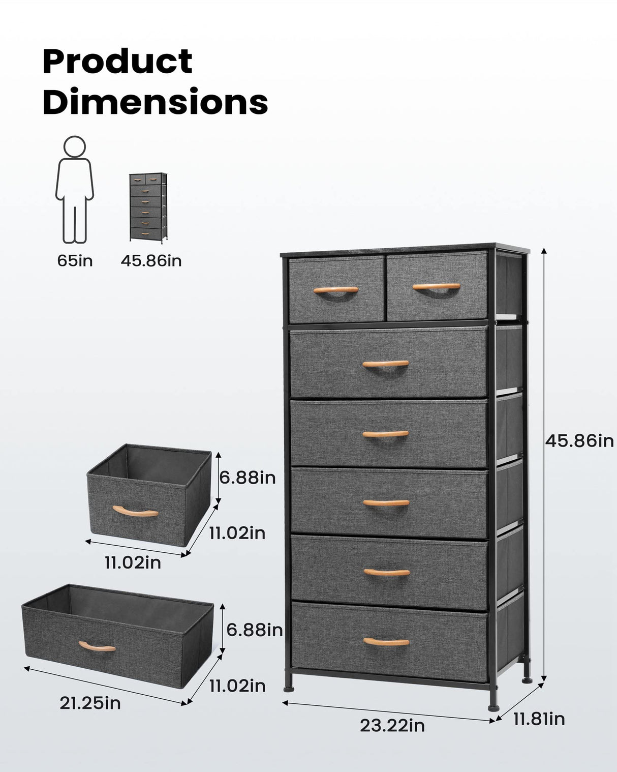 Dresser for Bedroom with 7 Drawers, Tall Dresser Vertical Storage Tower
