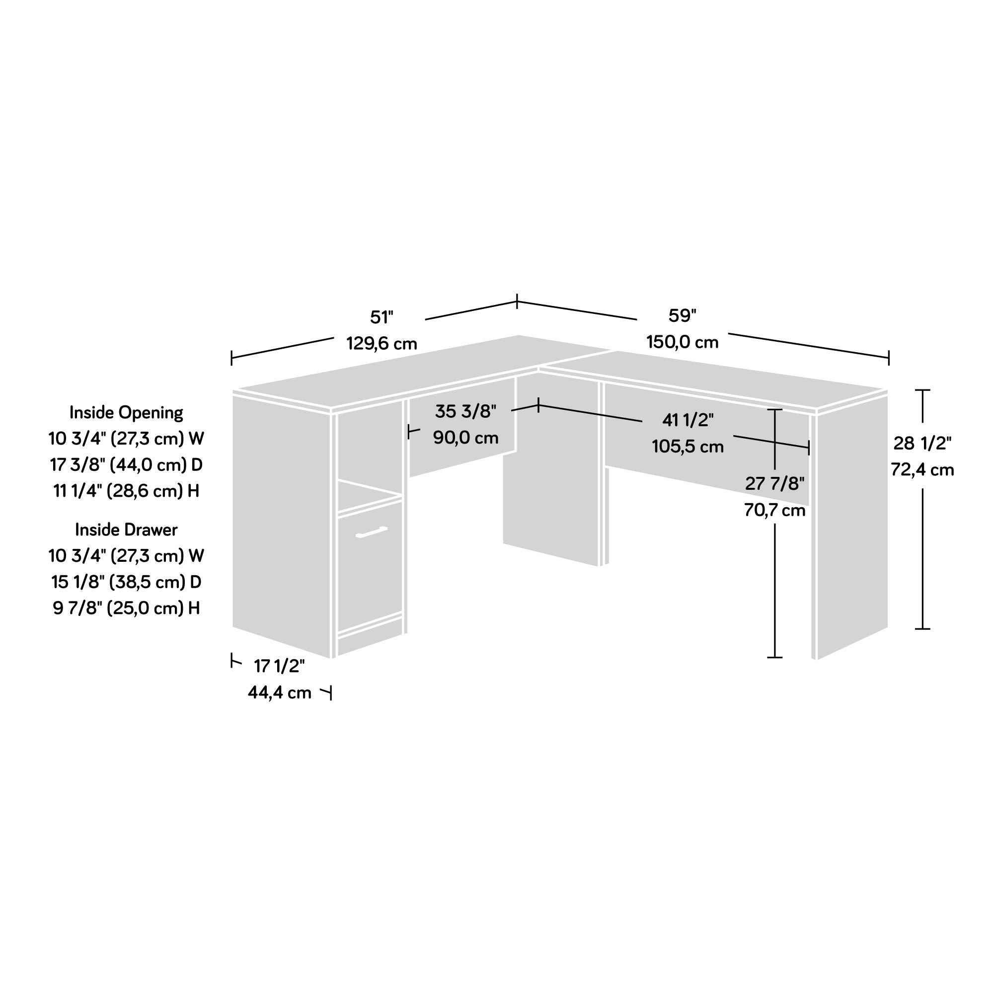 Beginnings L-Desk, L: 51.02" x W: 59.06" x H: 28.50", Silver Sycamore Finish