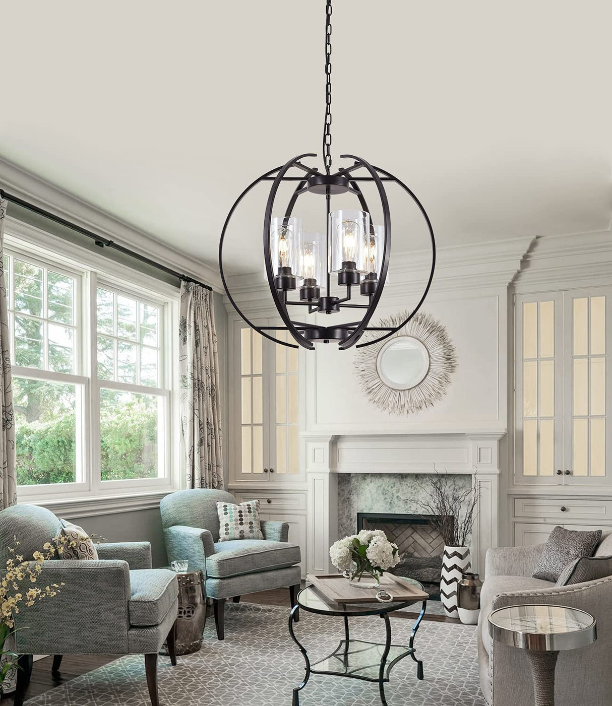 Globe Black Chandelier Dining Room Light Fixture Farmhouse Glass Chandeliers