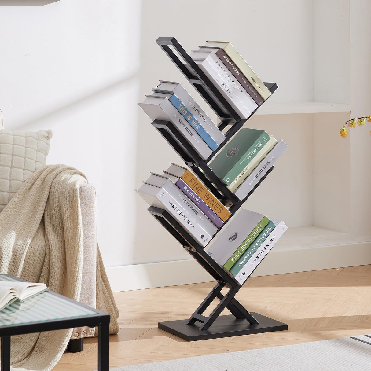 5 Tier Tree Bookshelf, Wisdom Tree Bookshelf, Modern Corner Book Shelfe