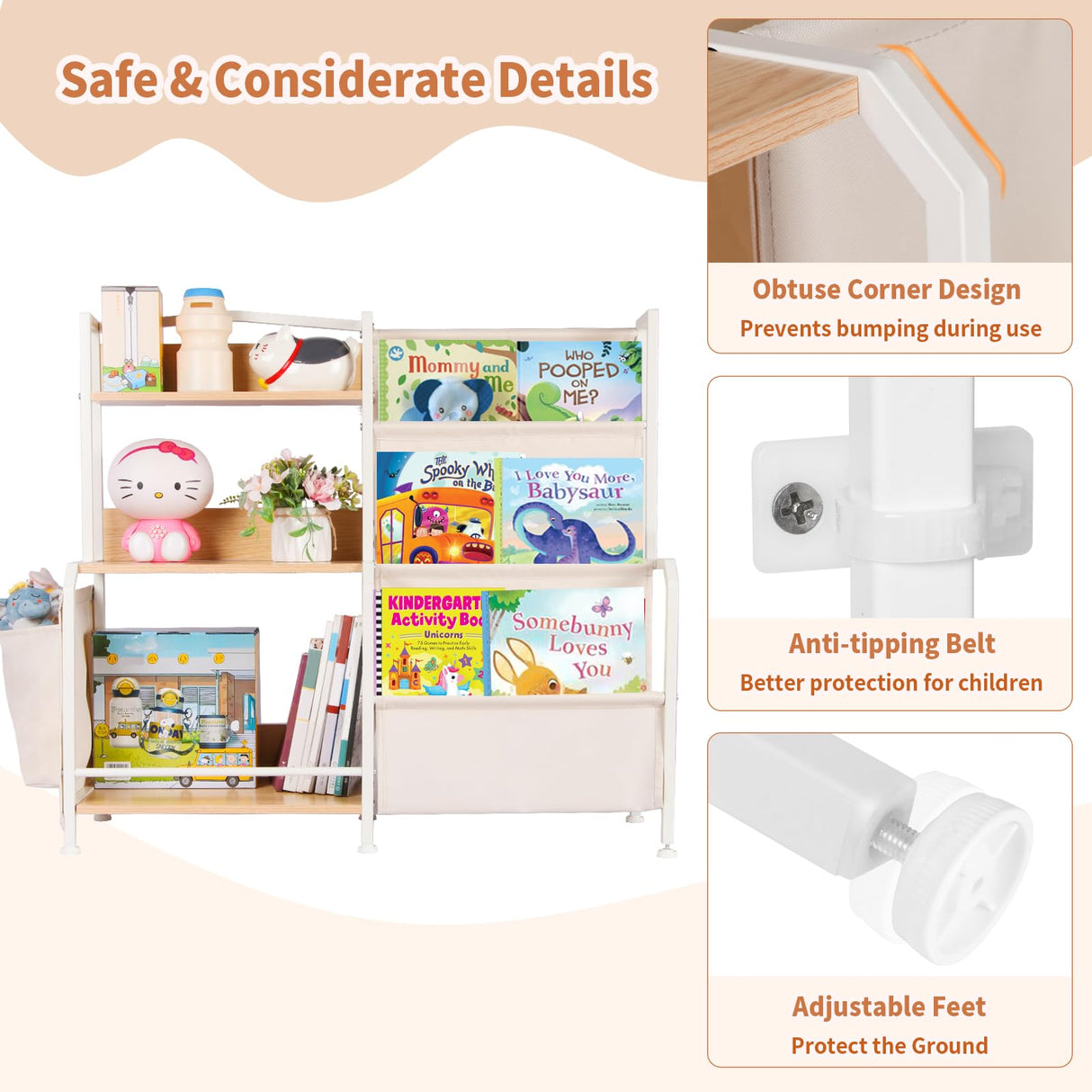 Bookshelf and Toy Storage Organizer, 3 Tier Book Shelf for Kids Rooms, Nursery Book