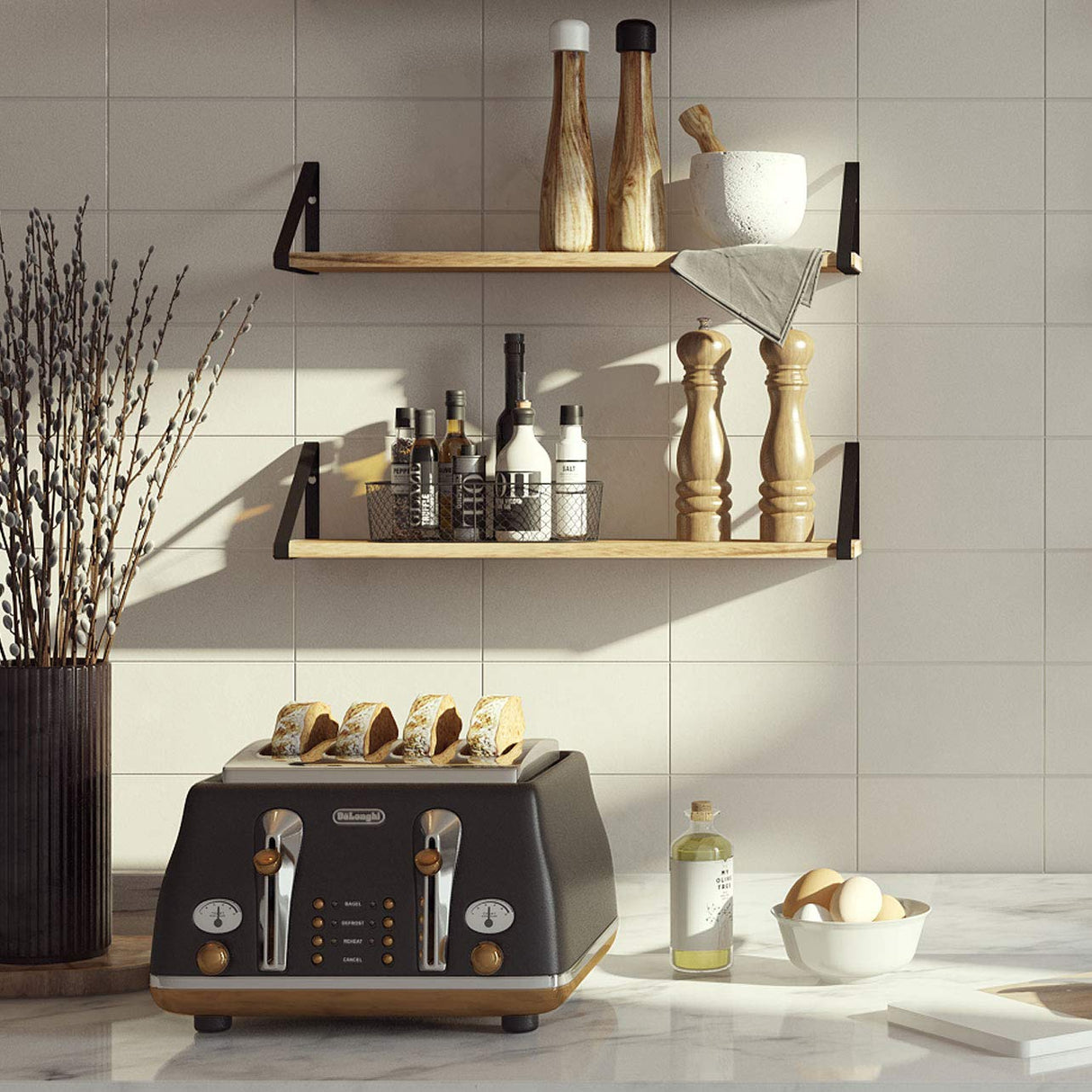 Ponza Floating Shelves for Living Room Wall Decor, 24" Wood Wall Bookshelves