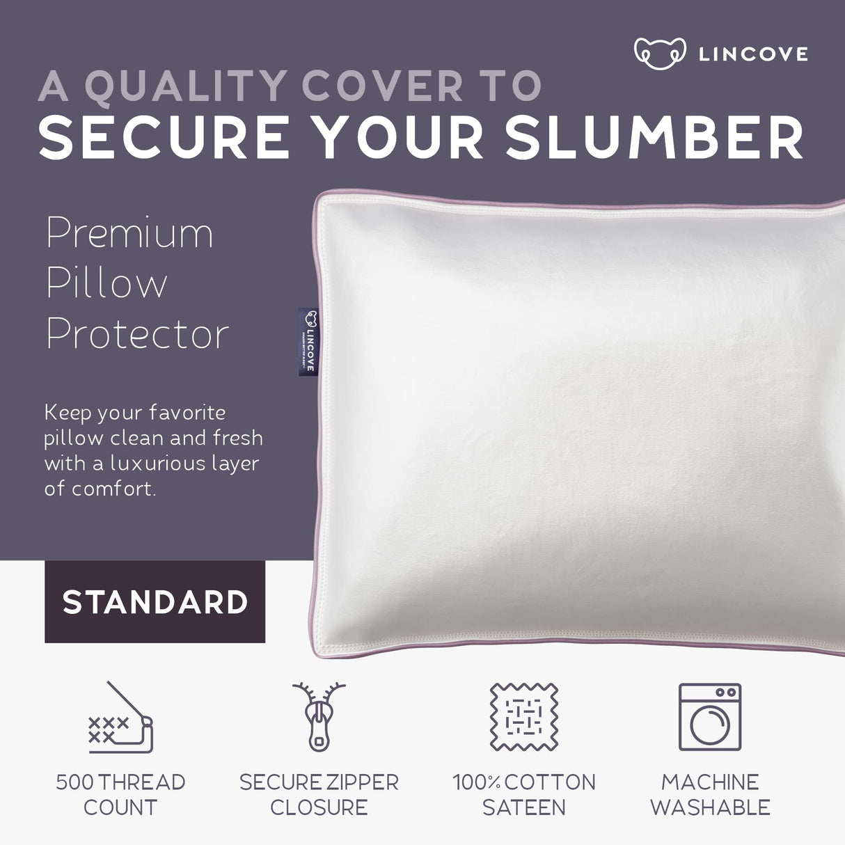 Cotton Sateen Pillow Protector Cover - Zipper Pillow Cover - 500 Thread Count Luxury