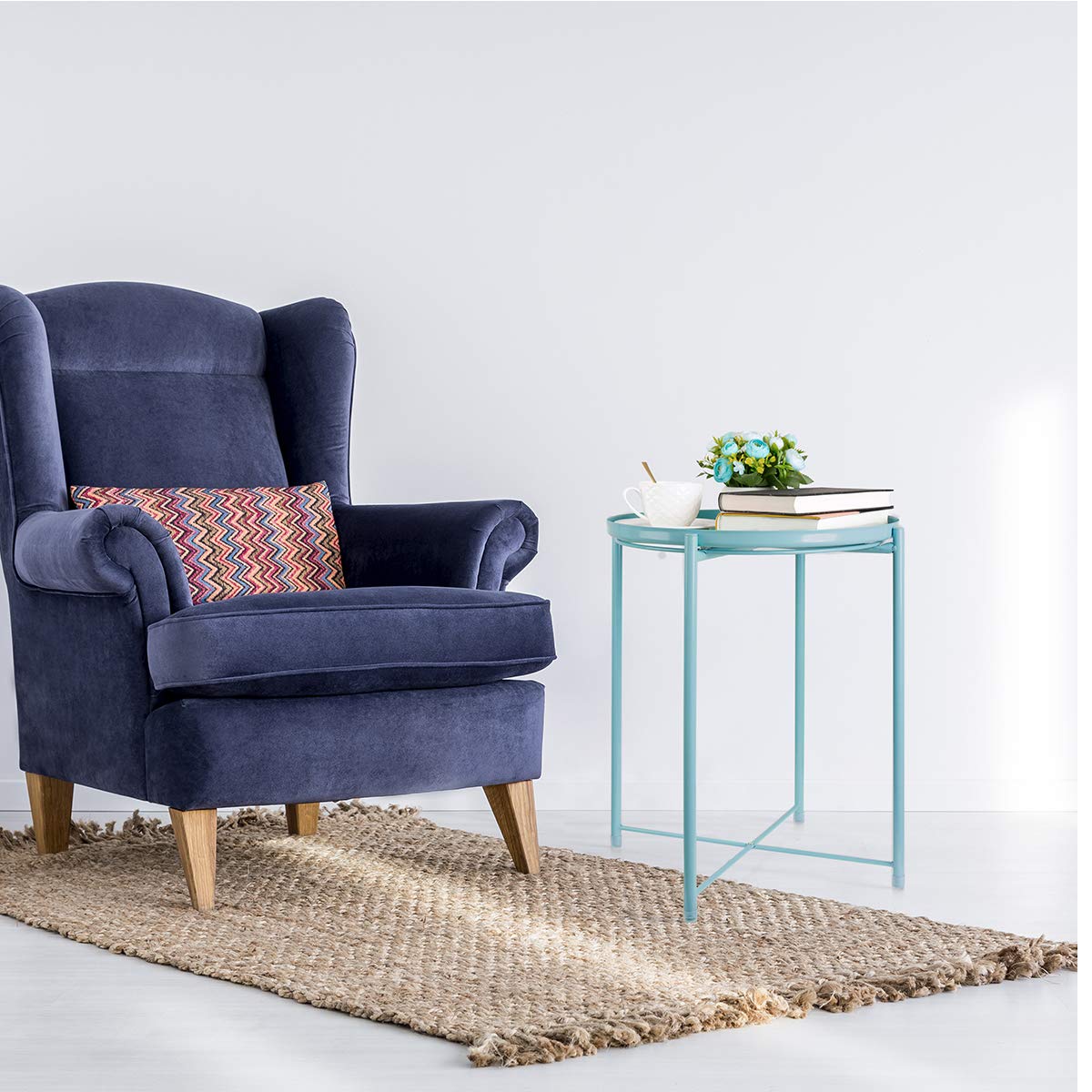 Tray End Table, Round Metal Tray Table Side Sofa Table Anti-Rust and Waterproof