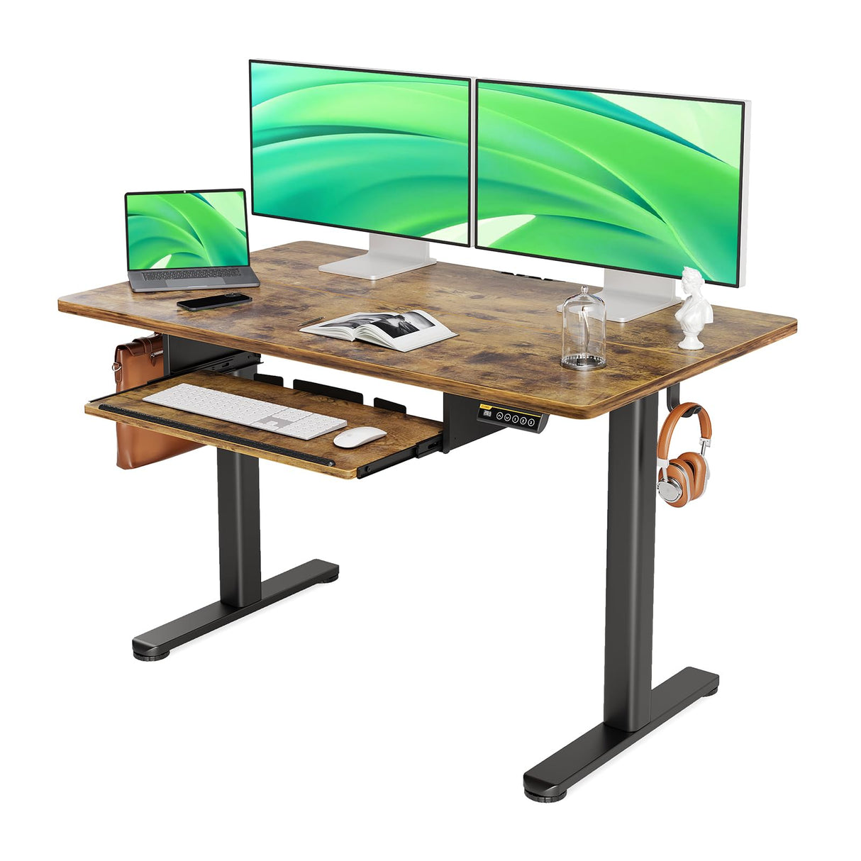 Desk with Keyboard Tray, Standing Desk Adjustable Height, Raising Desks for Home Office and Computer Workstation, 48 Inches, Rustic Brown