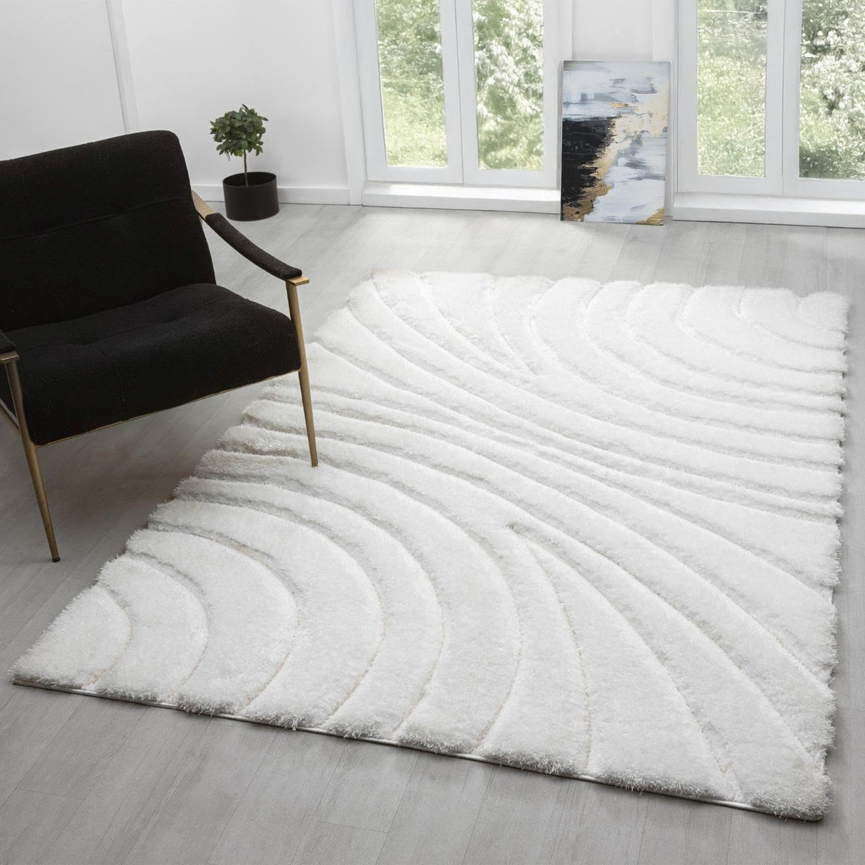 Lantanas Cream 8x10 Modern Shag Geometric Area Rug