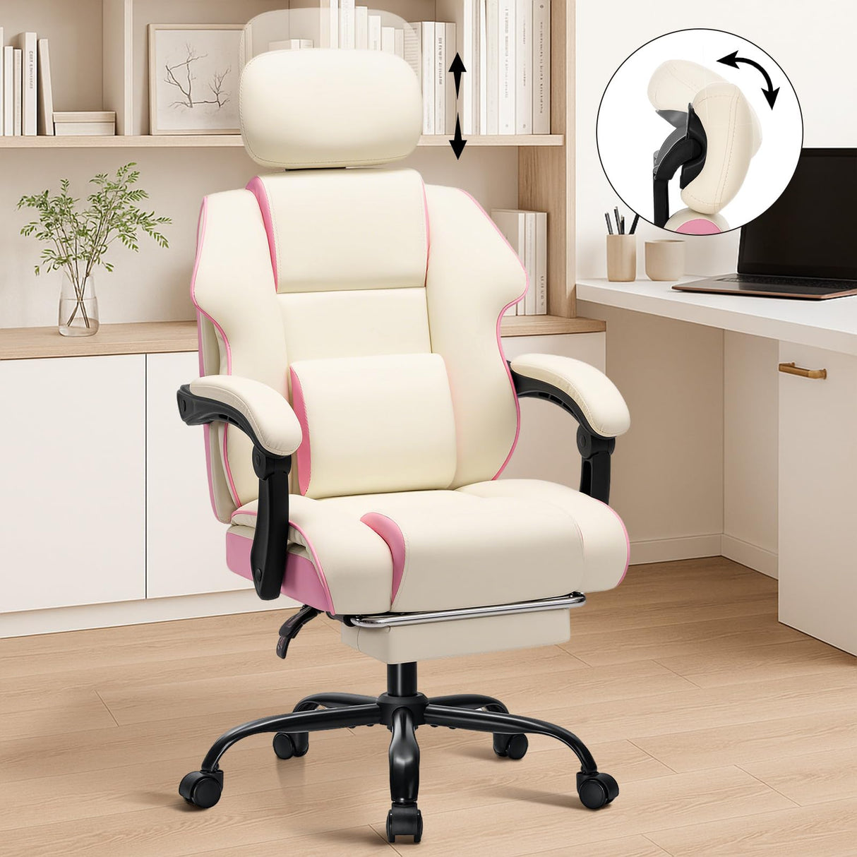 Ergonomic Office Chair with Footrest - Adjustable Headrest & Lumbar Support