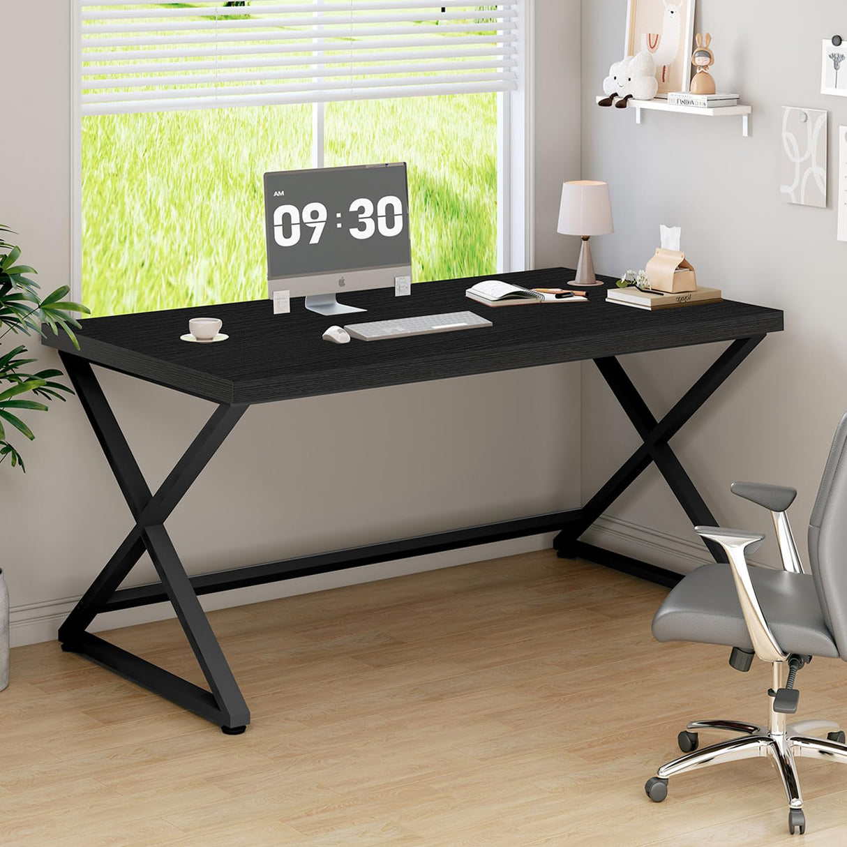 Black Computer Desk, Simple Work Desk for Home Office