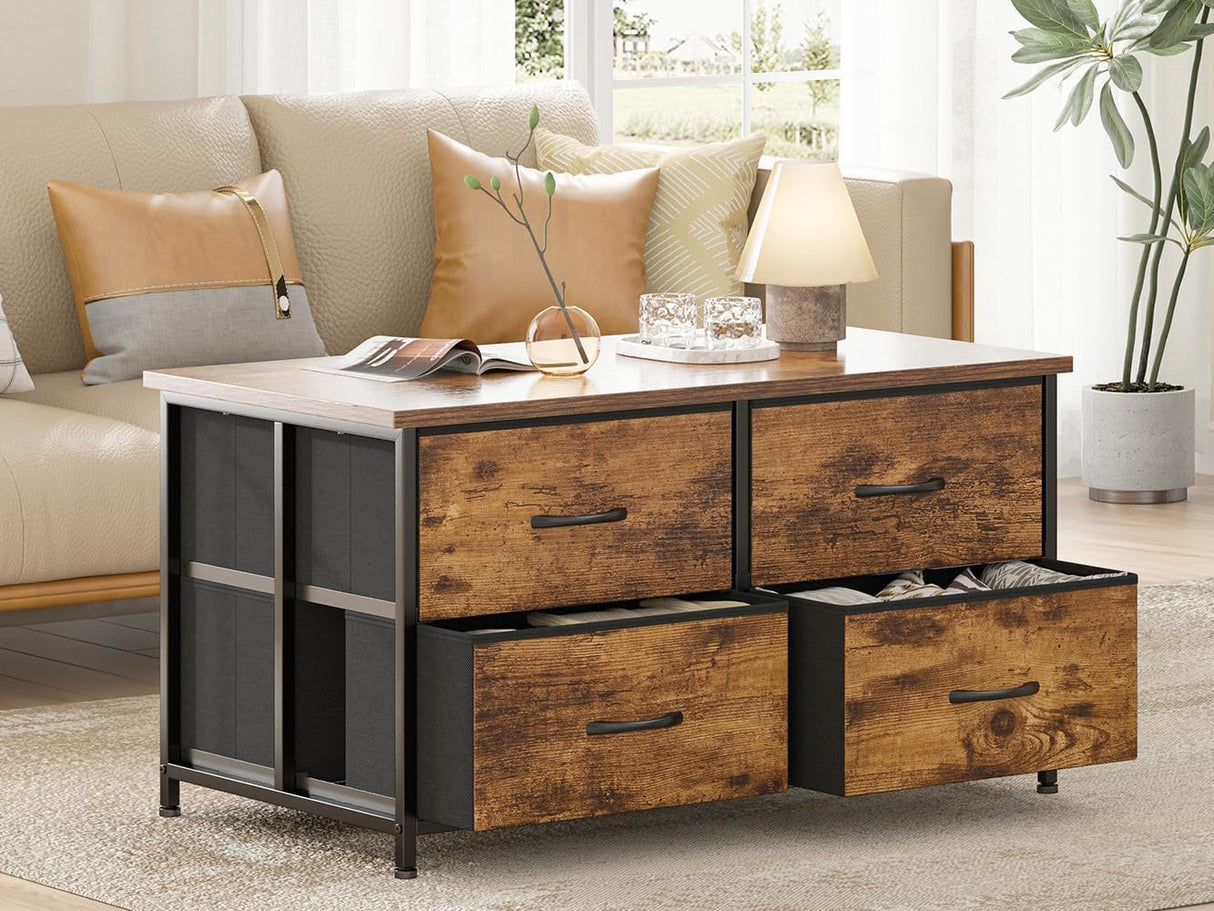 Coffee Table with Storage for Living Room, Rustic Brown Center Table with Drawer