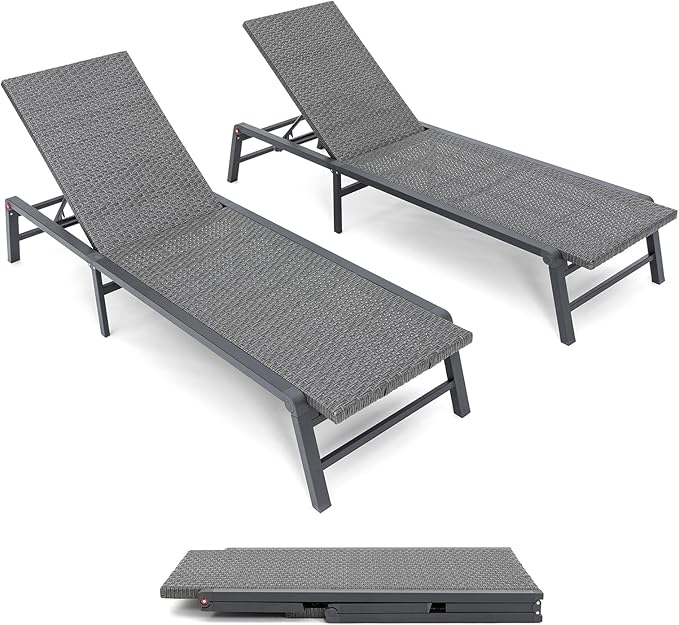 Outdoor Chaise Lounges, Free-Assemble Patio Lounge Set of 2