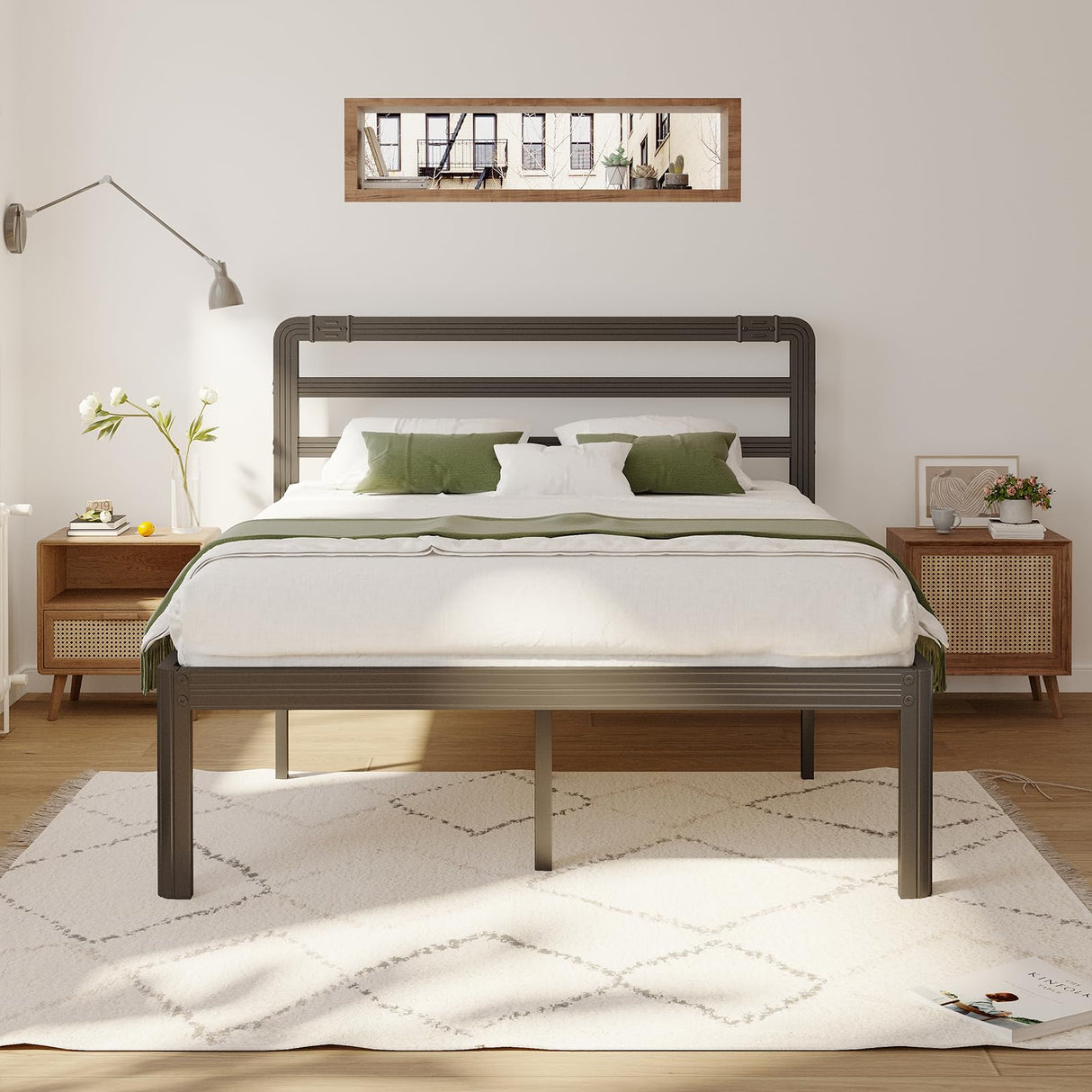 Queen Bed Frame with Headboard,18 Inch High Queen Size Bed Frame