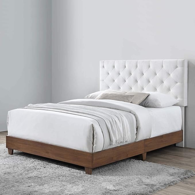 Tufted Upholstered Performance Velvet Queen Bed, Walnut Dusty Rose