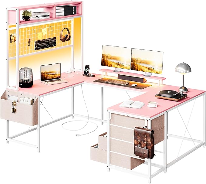 U Shaped Gaming Desk, 78.7" Desk with Shelves,Corner Desk