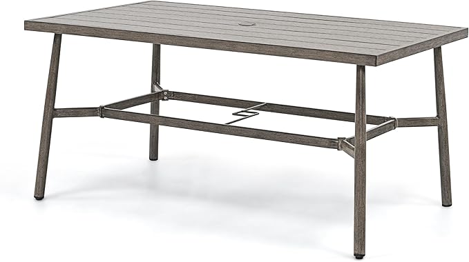 Large Rectangle Outdoor Dining Table for 8 with Umbrella Hole