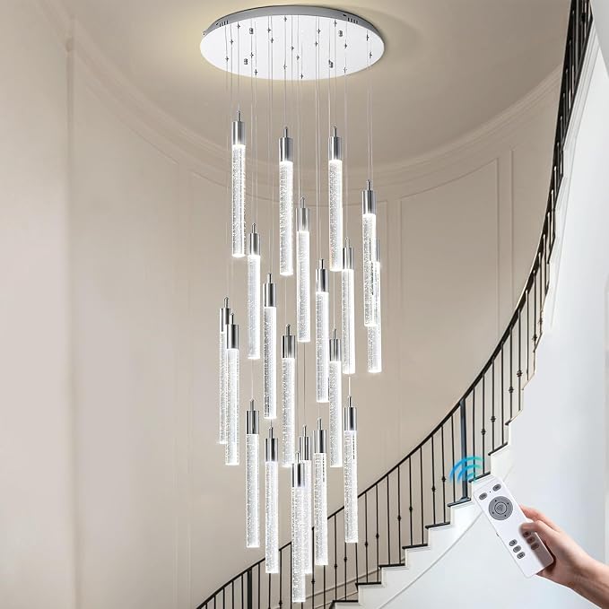 Large Crystal Chandelier – 20FT Adjustable 3-Color Lighting