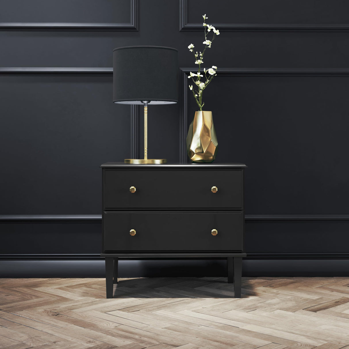 Nightstand Bedside Table, Black Nightstand