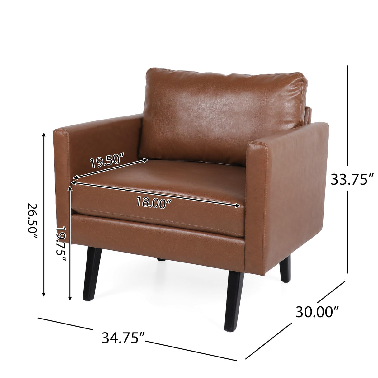Chandler Club Chair, 34.75 "W x 30 "D x 33.75 "H, Cognac Brown + Dark Brown