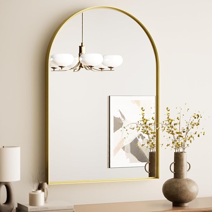 Black Arched Aluminum Mirror Bathroom with Tempered Glass