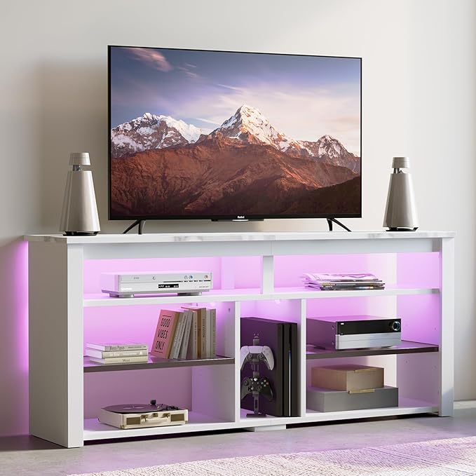 LED Tall Entertainment Center, 55/60/65 inch TV Stand with Storage for PS5 Xbox