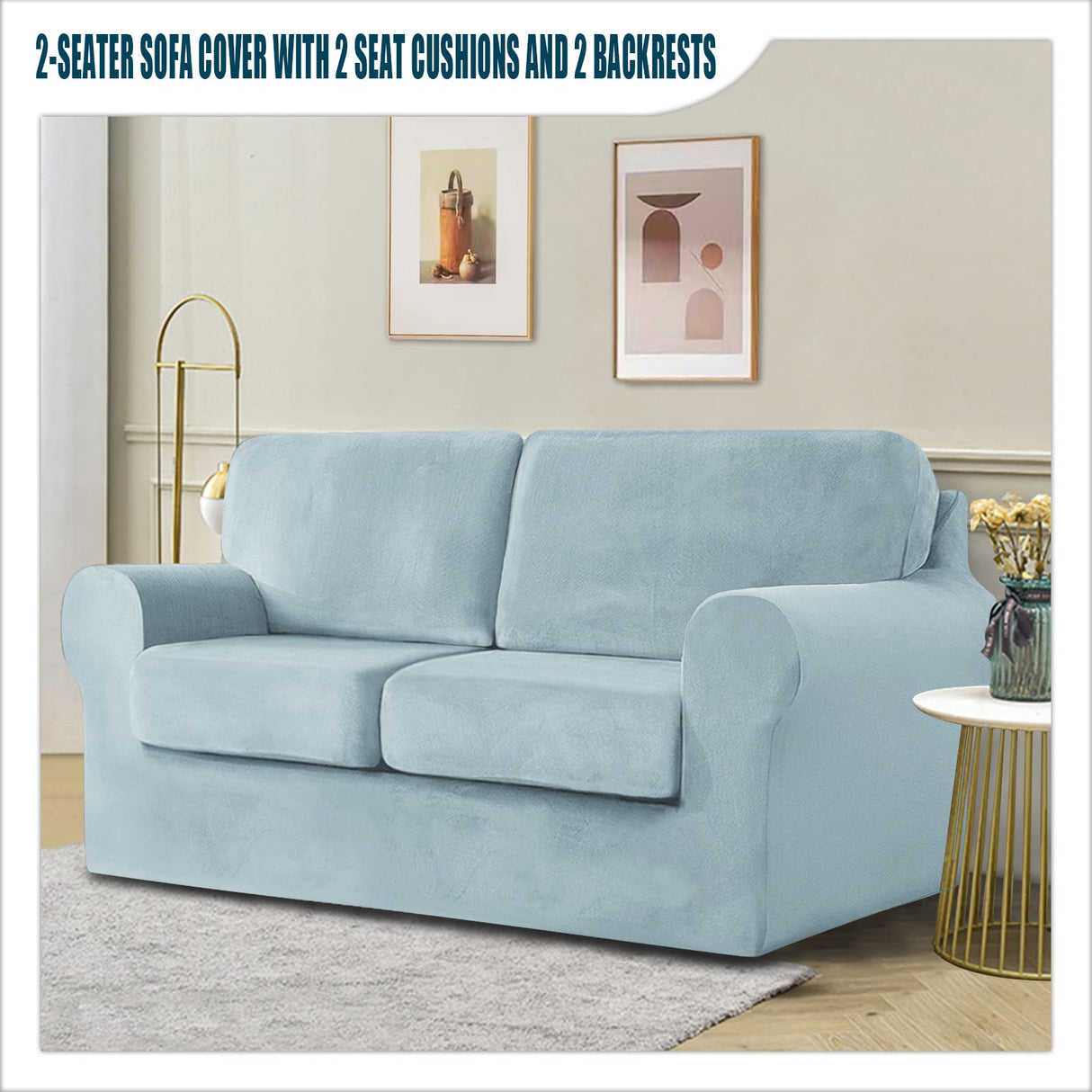 5 Piece Ektorp Loveseat Cover Stretch, for 1 Base Cover, 2 Seat Cushion Covers and 2