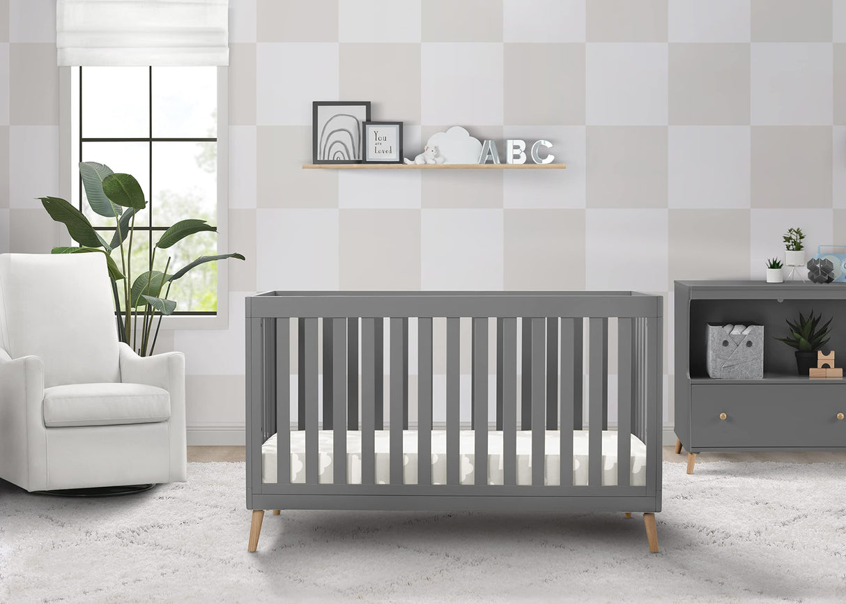 Essex 4-in-1 Convertible Baby Crib, Grey with Natural Legs