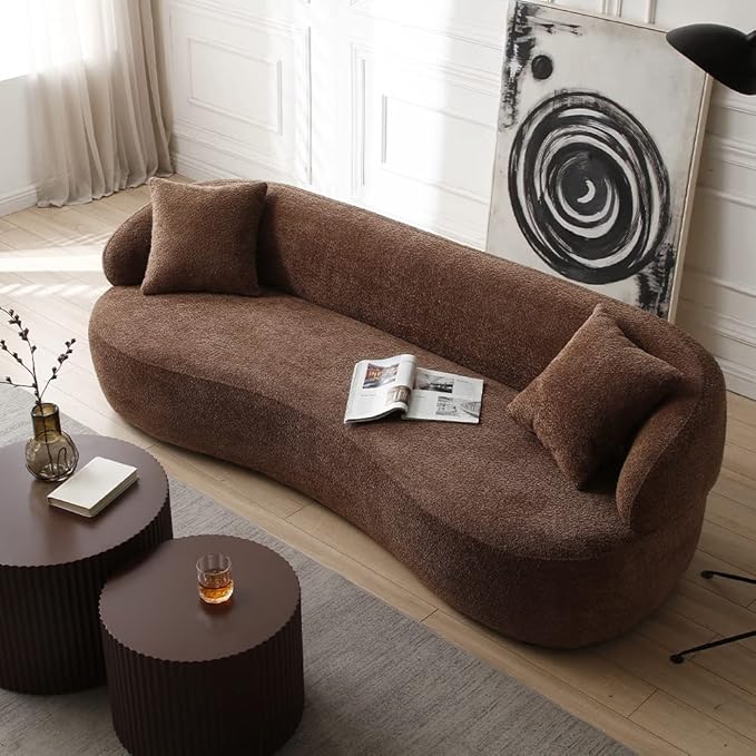 86" Curved Sofa, Modern Upholstered Boucle Curved Couch