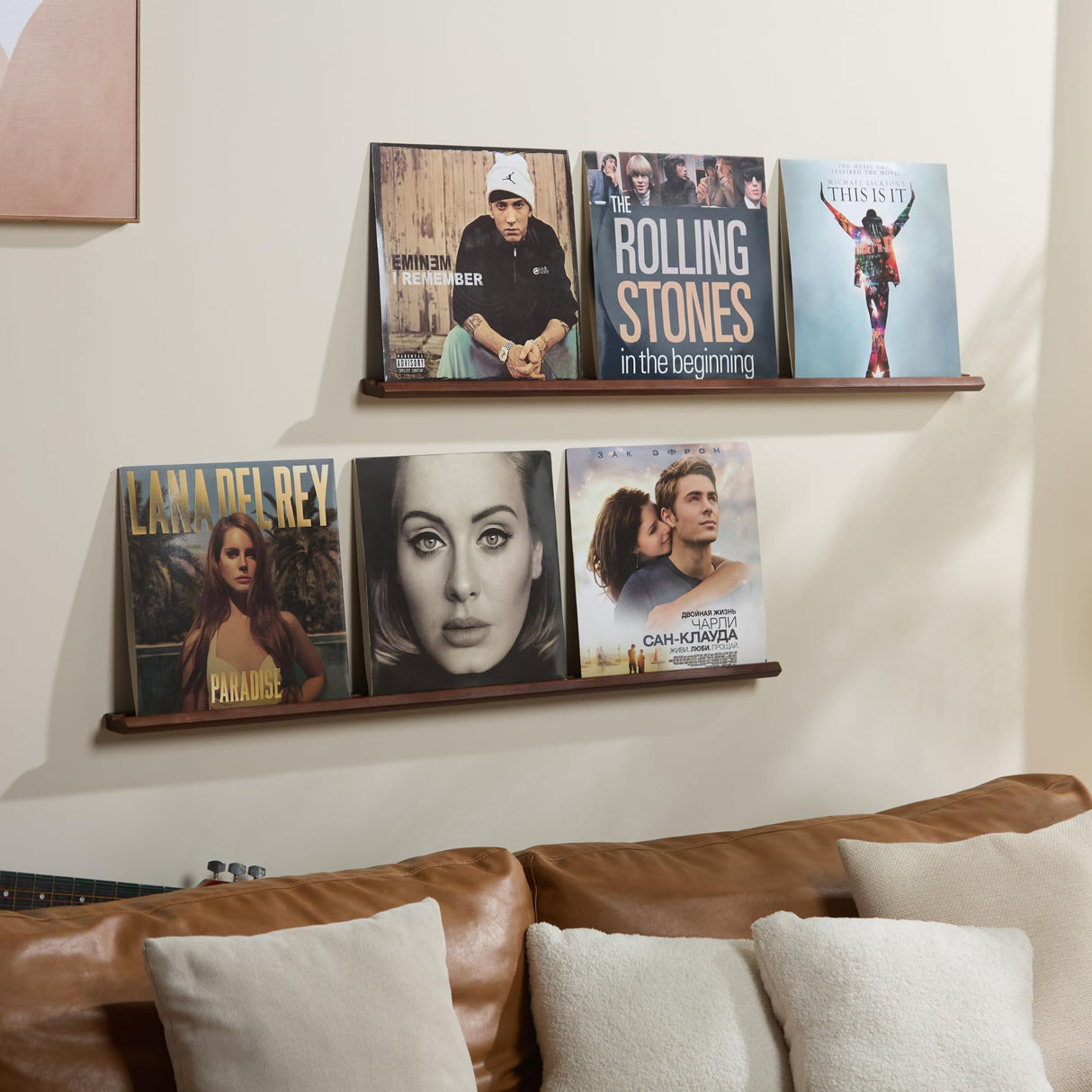 Set of 2 Full Length Vinyl Shelves for 3 Records Each Shelf (39.6 Inch Length) with Groove