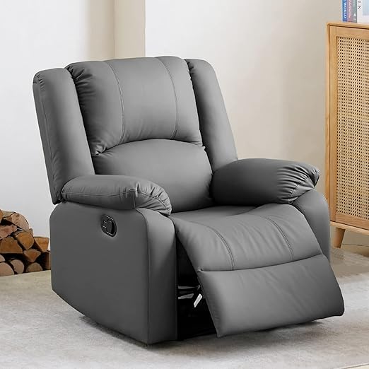 CloudNest Bonded Leather Recliner Chair – Plush Cushion, Pull Ring Recline