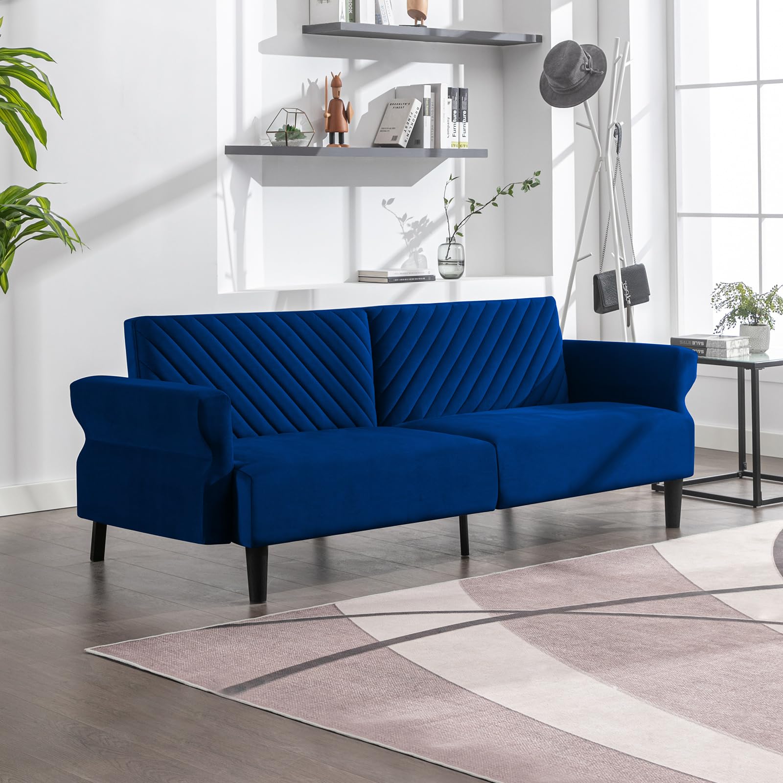 78''Futon Sofa with Ajustable Armrest, 3 Seat Convertible Sofa Bed Couch