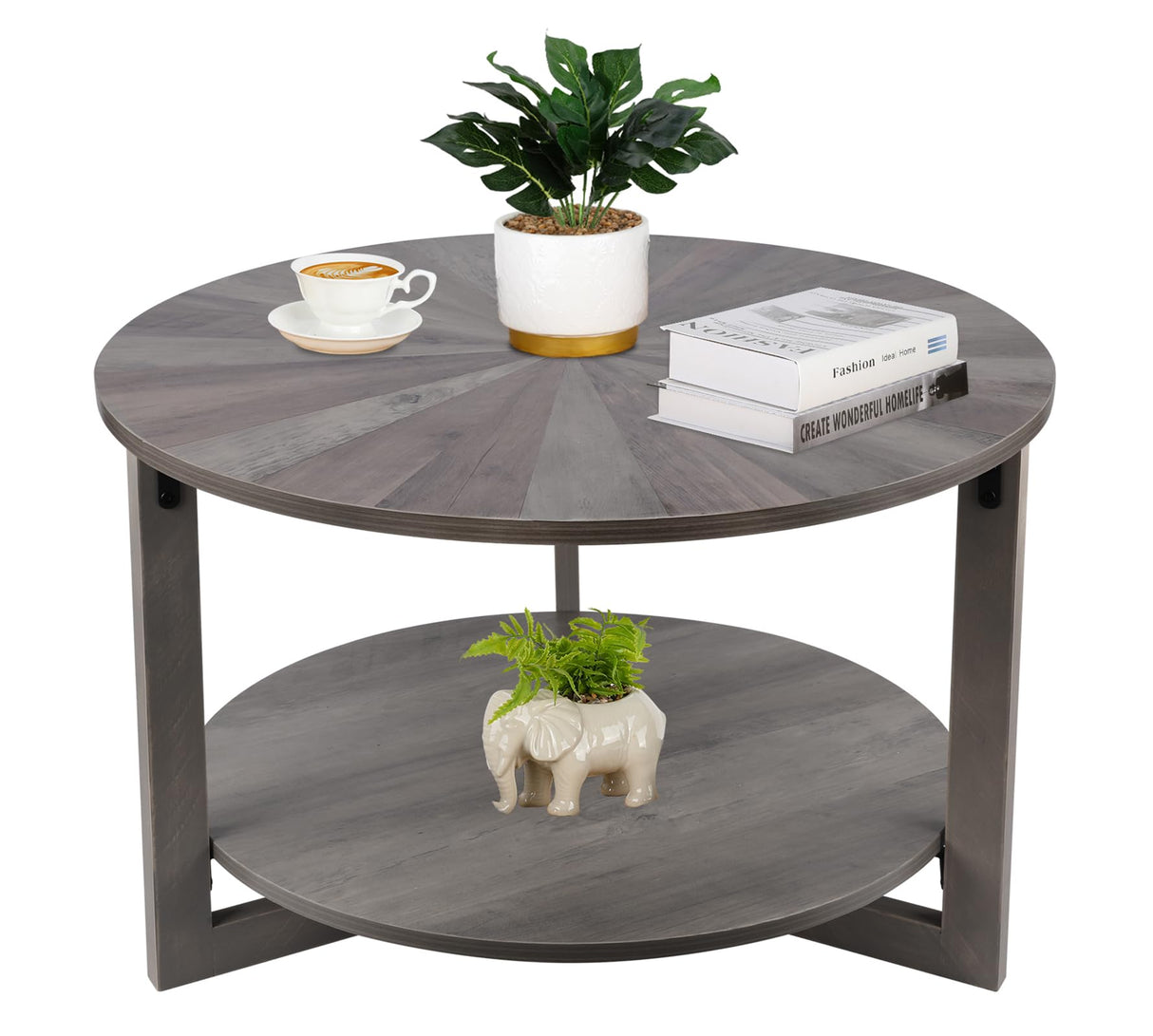 Round Coffee Table with Storage, Mid Century Modern Engineered Wood Coffee Table