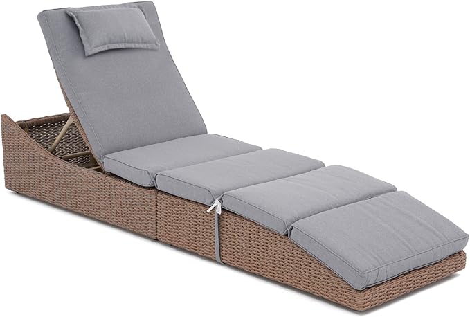 Folding Outdoor Adjustable Chaise Lounge Chair with Removable Cushion