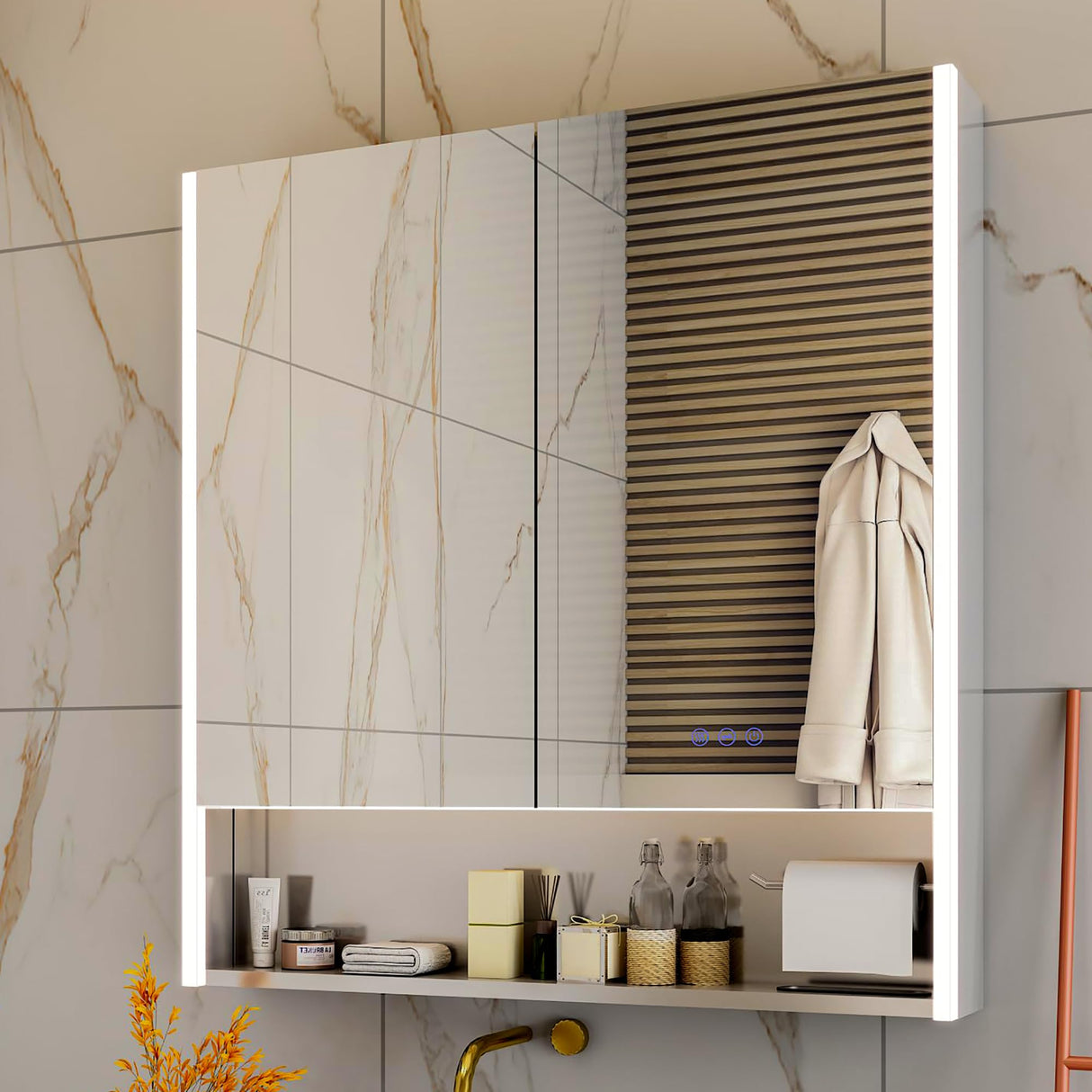 Lighted Medicine Cabinets for Bathroom,Medicine Cabinet with Lights and Mirror,30"x32"