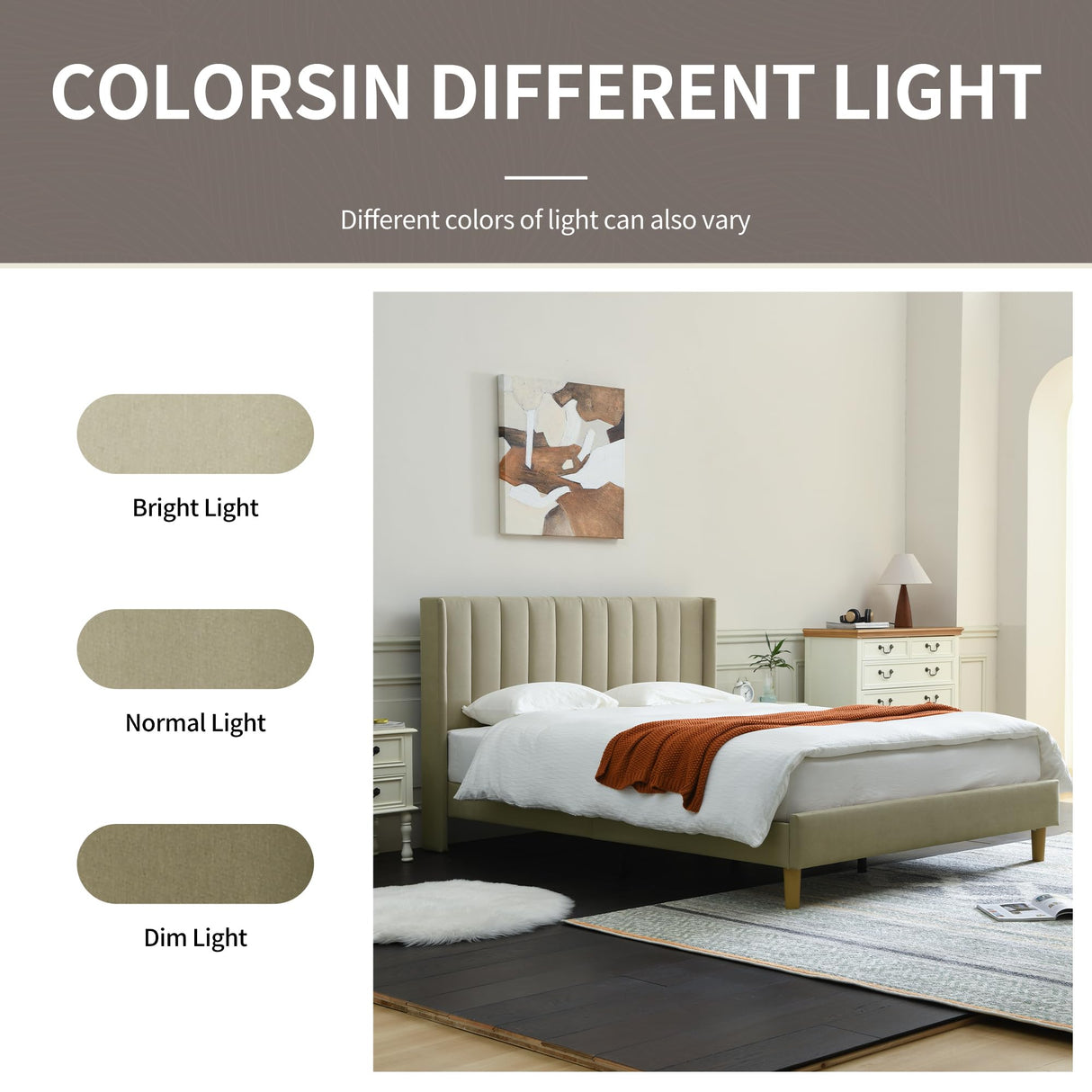 Modern Upholstered Bed Frame with Double Wingback Headboard