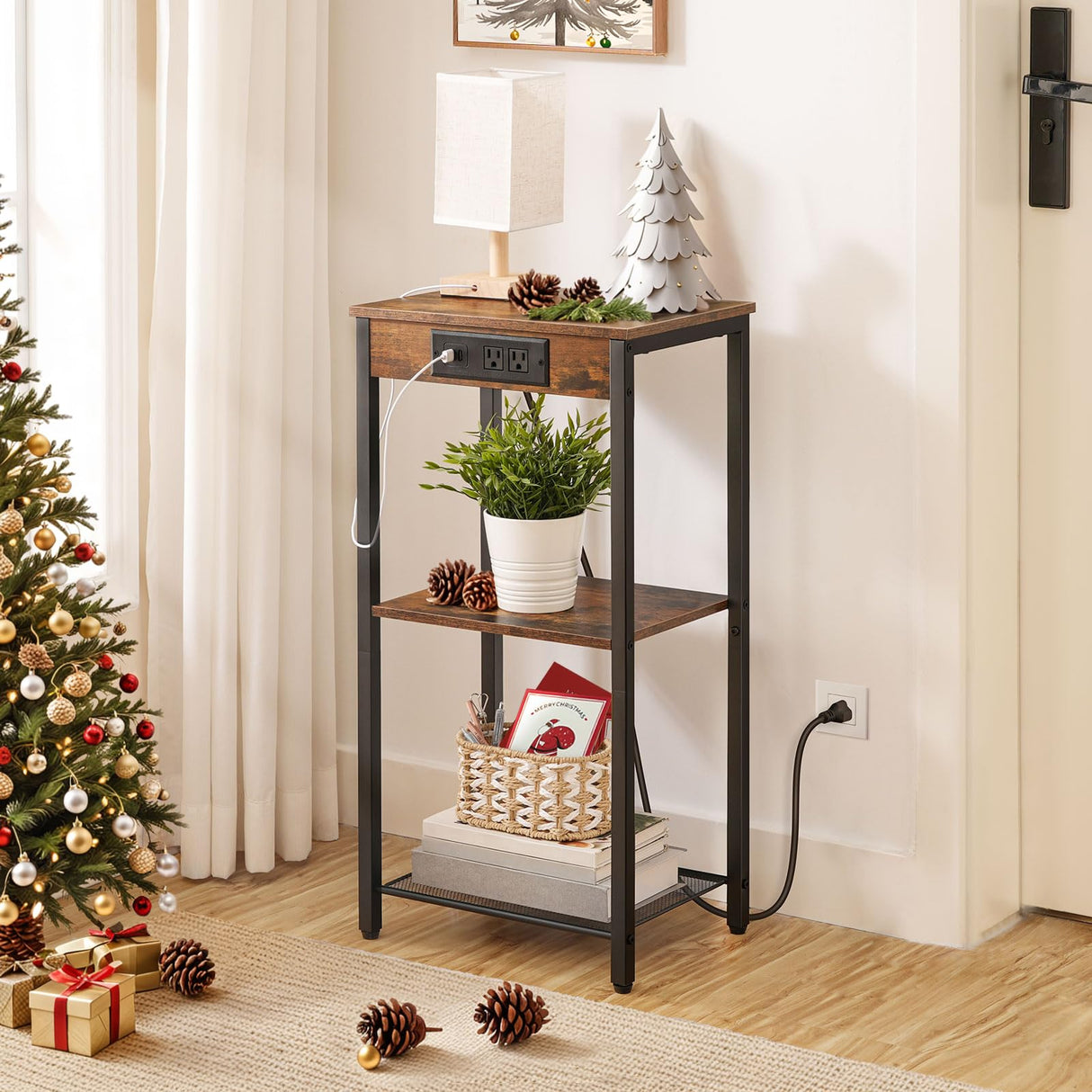 Tall End Table with Charging Station