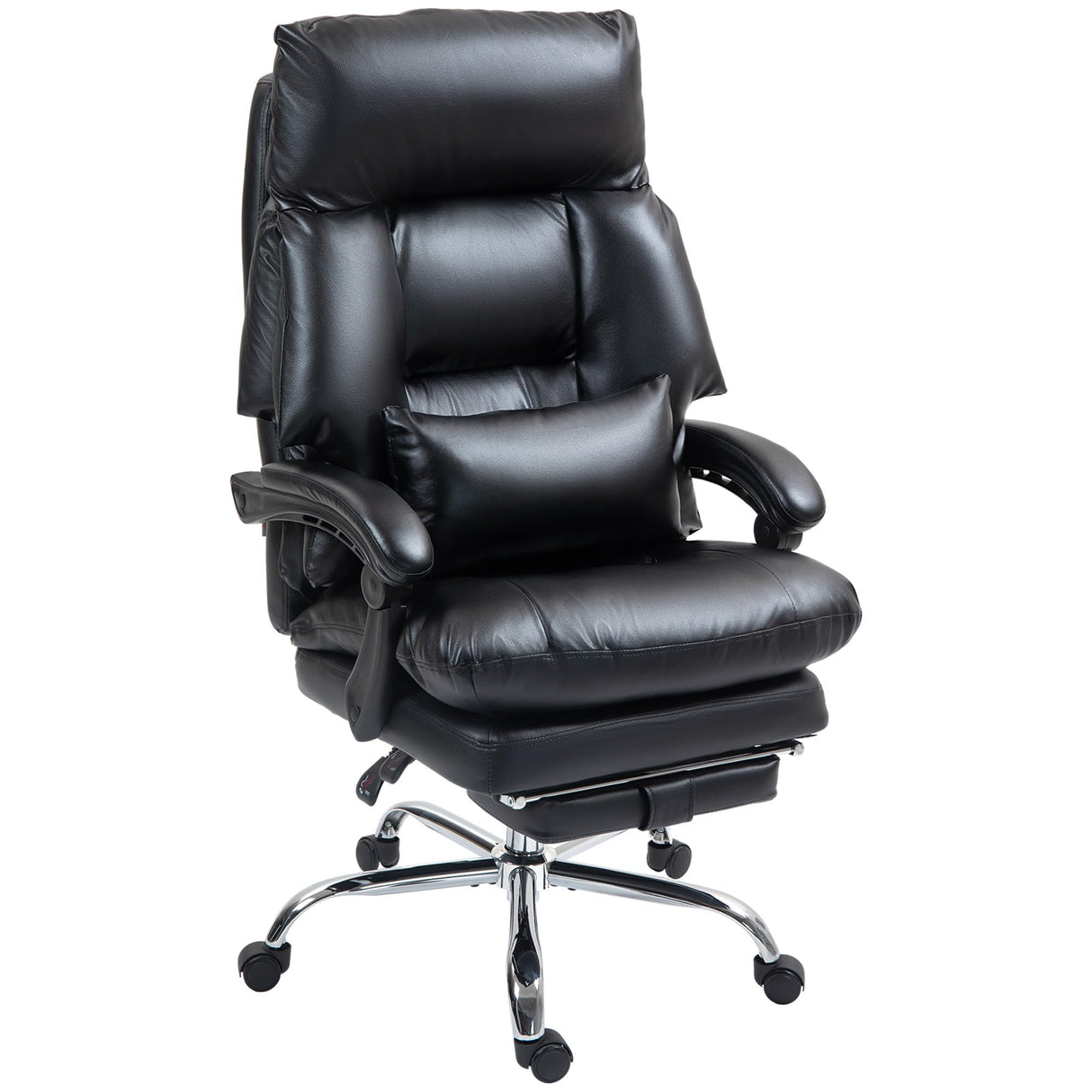 Overstuffed Executive Office Chair, High Back Desk Chair with Swivel Wheels, Foot Rest, Thick Padded, Reclining PU Leather Computer Chair, Black