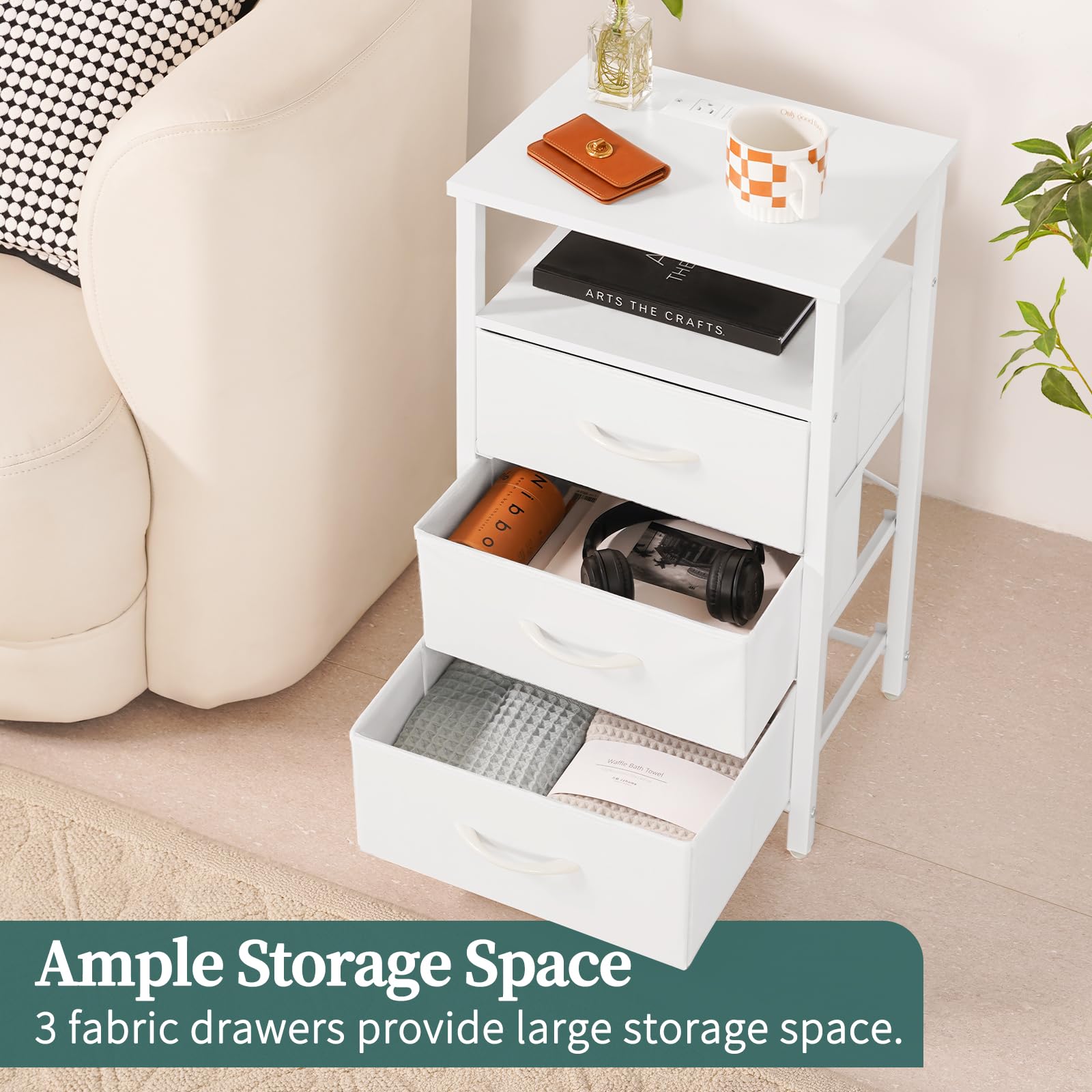 Night Stand with Charging Station, 16 Colors LED Nightstand